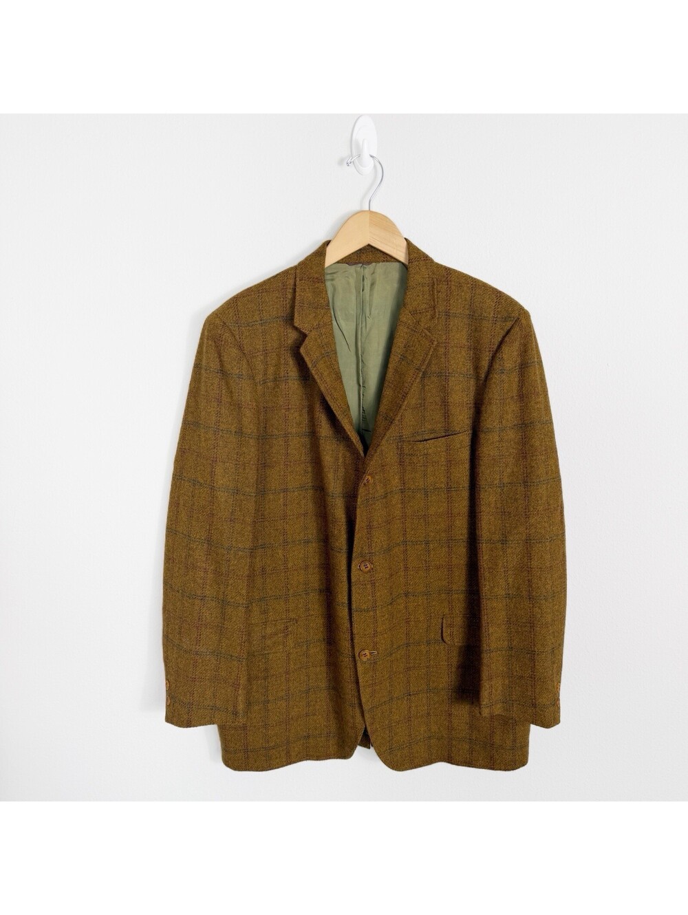 Vintage 60s Mod Preppy Wool Flannel Brown Plaid Blazer Academia Men’s 46R